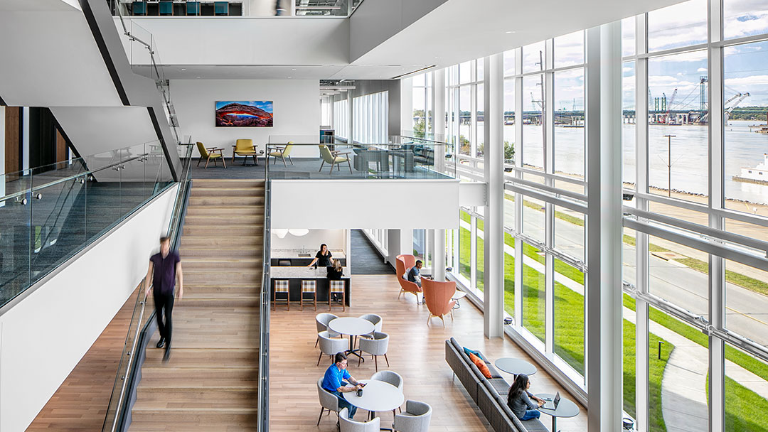 open stairwell with multiple seating options