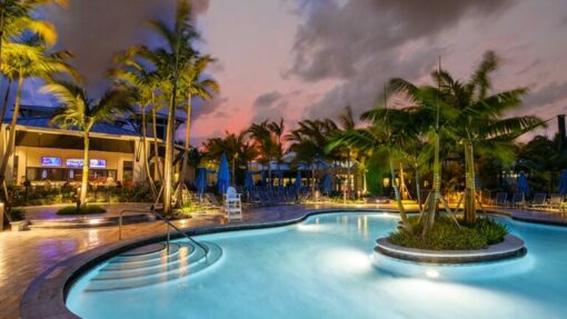 pool entry stairs at dusk